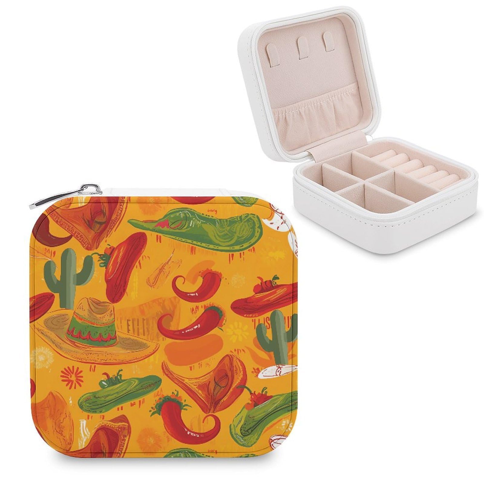 VstaDank Cactus Hat And Chili Pepper Jewelry Box for Women Custom Travel Jewelry Case Personalized Travel Jewelry Boxes Small Portable Jewelry Organizer Box for Rings Necklaces Bracelets Earring