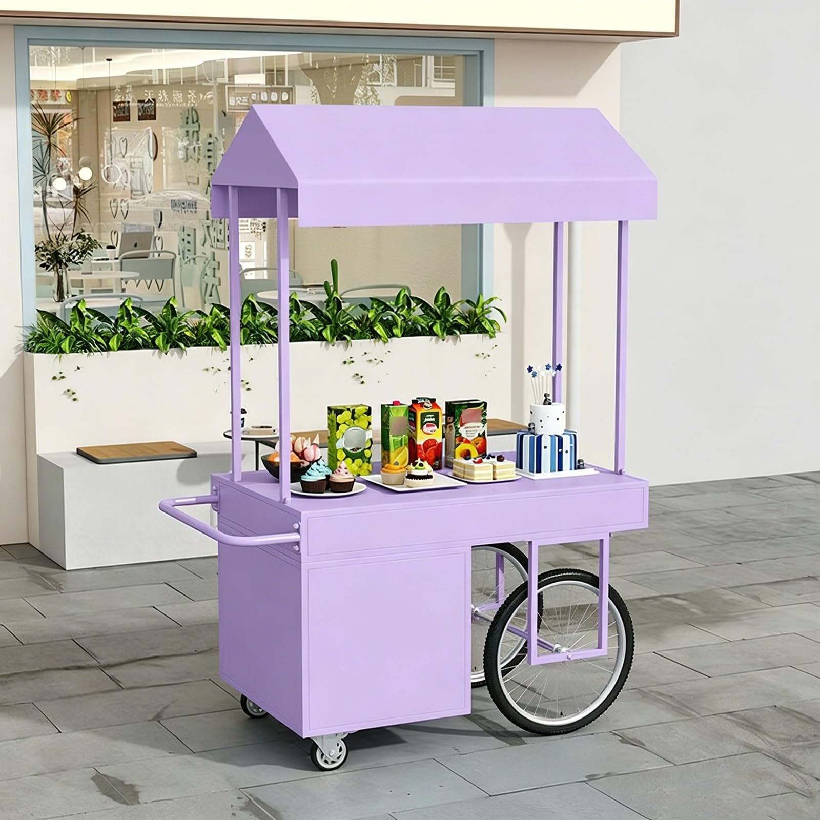XRRJFYH Mobile Vendor Cart with Canopy - Street Vendor Food Cart, Farmers Market Stand, Portable Display Tables with Wheels, Outdoor Market Stall(Purple,120x60x200cm/47x24x79in)