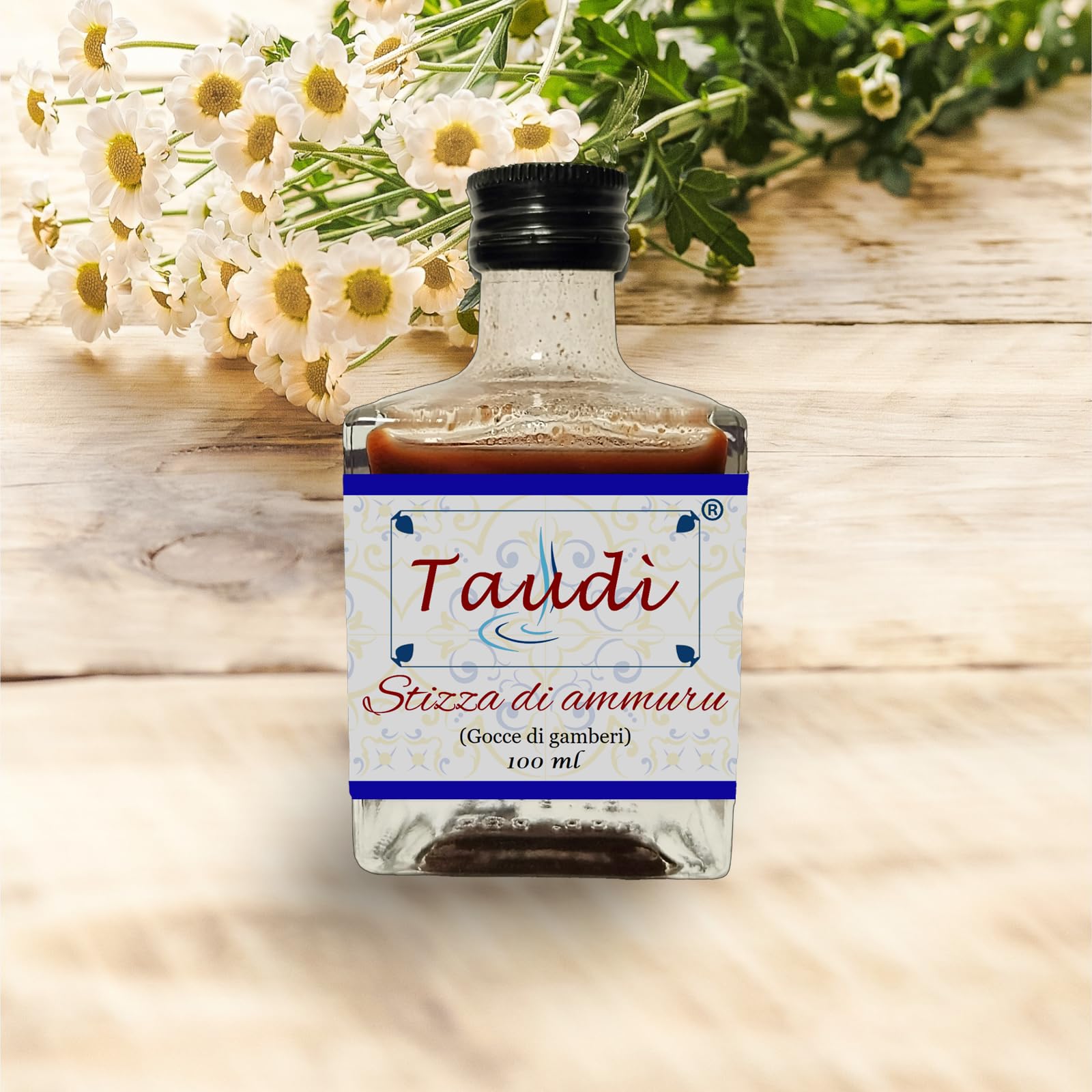 Taudì Conserve Gotas de Gamba de Sicilia – Salsa Natural Artesanal con Gambas Locales y Sal Marino, Sin Conservantes – Ideal para Pasta, Risotto, Pescado y Verduras – Frasco de 100ml