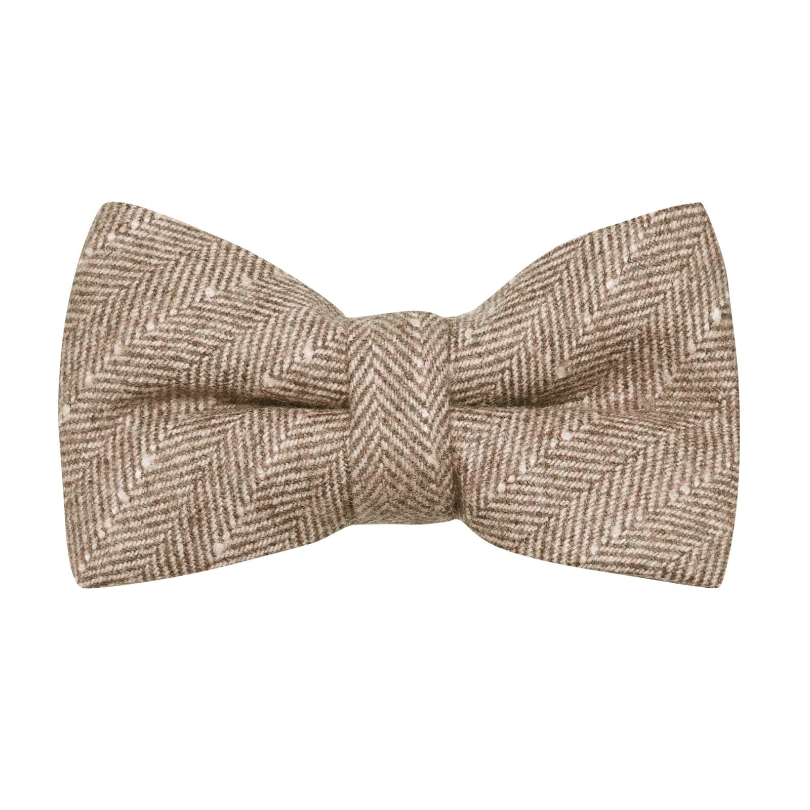 King & Priory Tan Brown Herringbone with Pinstripe Pre-Tied Bow Tie