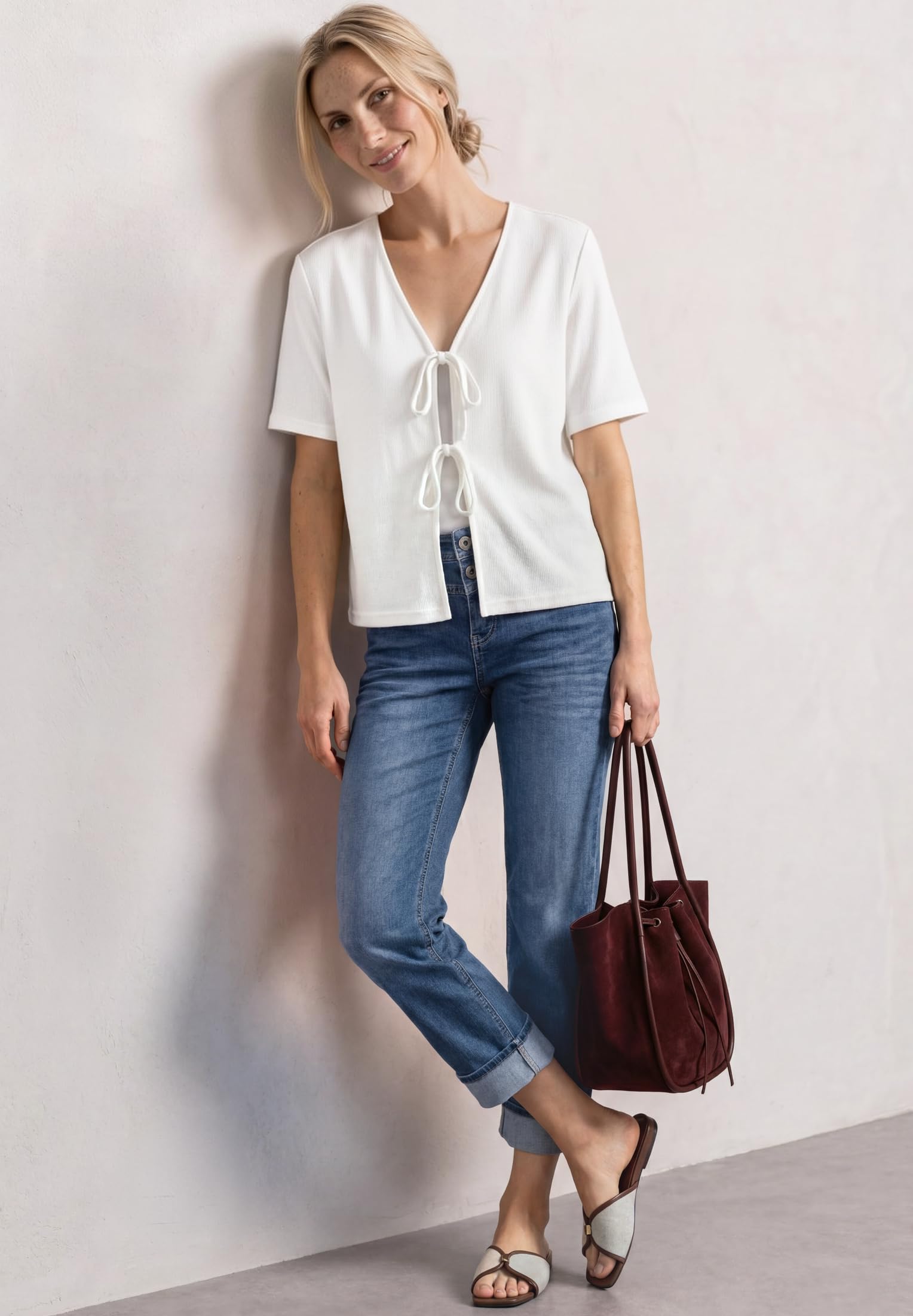 Street One Damen Straight Leg Jeans im Casual Fit mit Turn-Up 3818271