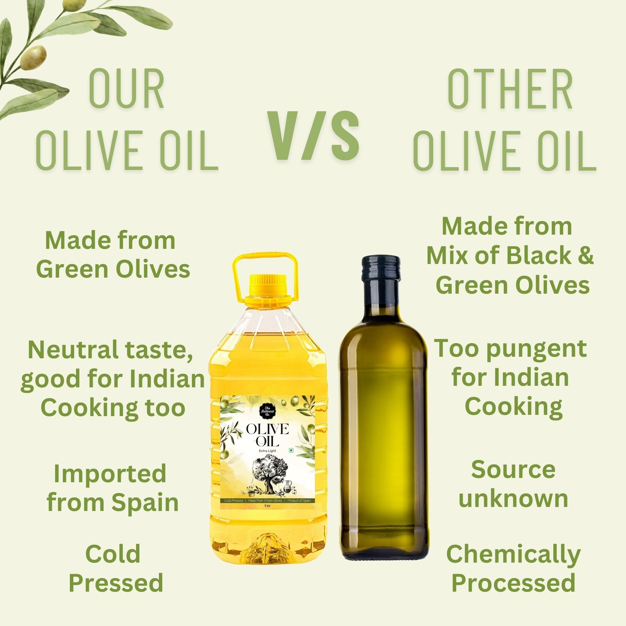 The Butternut Co. Cold Pressed Extra Light Olive Oil, Premium Cooking Oil, Perfect for Frying, Dressing, Garnishing and Drizzling on Salads, Good for Health, Digestion and Heart, Daily Use, 5 Litres - Image 4 thumbnail