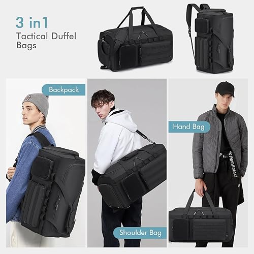 Miniatura 2 de Bolsa de gimnasio táctica militar 3 en 1 para hombres, bolsa de lona deportiva, 55L, mochila de viaje para fitness, fin de semana, entrenamiento