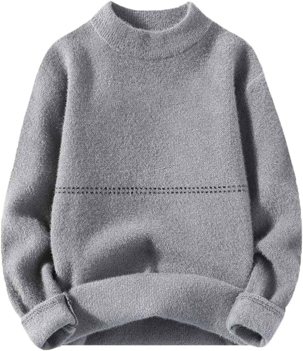 BUYUP Mens Hoodies Autumn and Winter Youth All-match Long-sleeved Sweater Popular Warm Semi-high Collar Solid Color Casual Knitted Top (Color : Gray, Size : M)