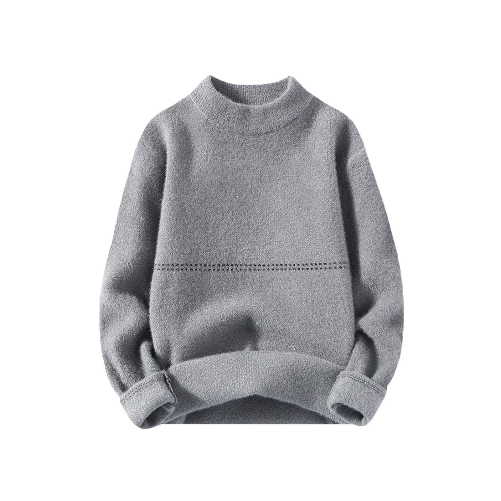 BUYUP Mens Hoodies Autumn and Winter Youth All-match Long-sleeved Sweater Popular Warm Semi-high Collar Solid Color Casual Knitted Top (Color : Gray, Size : M)