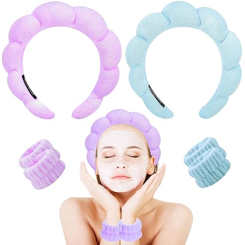 Miniatura 1 de yucca 2 diademas de esponja para spa, diadema de tela de rizo, diadema de burbujas para lavar la cara, diadema de maquillaje, diadema esponjosa para