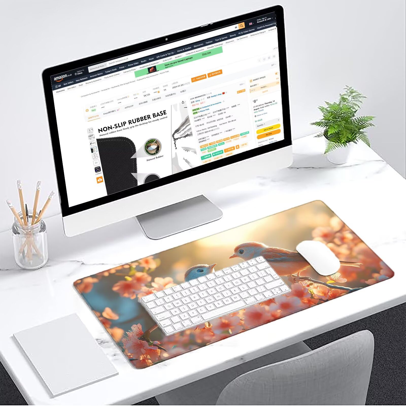 Różowa podkładka pod mysz dla graczy XXL 1400 x 700 mm mata biurkowa podkładka pod mysz kwiaty wodoodporna akcesoria biurowe do gier szyte krawędzie poprawia precyzję i szybkość najlepszy wybór gier