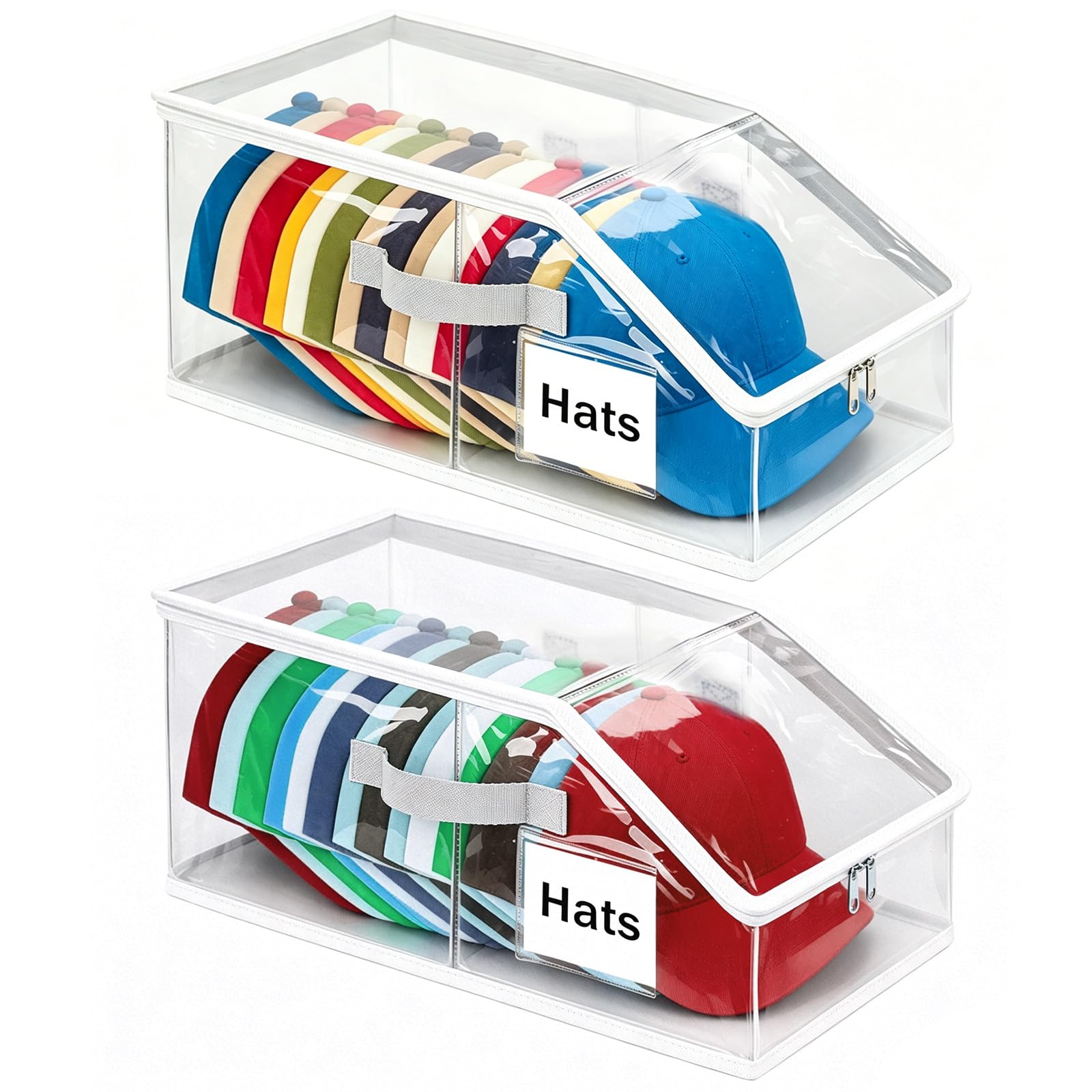 2 Pack Foldable Clear Baseball Cap Storage, Stackable Hat Organizer