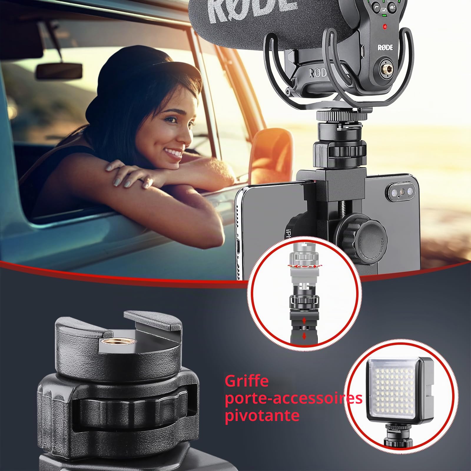 Zeadio Stabilisateur de Smartphone sans Fil, poignée vidéo Vlogging, avec Support de Serrage et obturateur à Distance pour iPhone et téléphone Android et Autres Smartphones