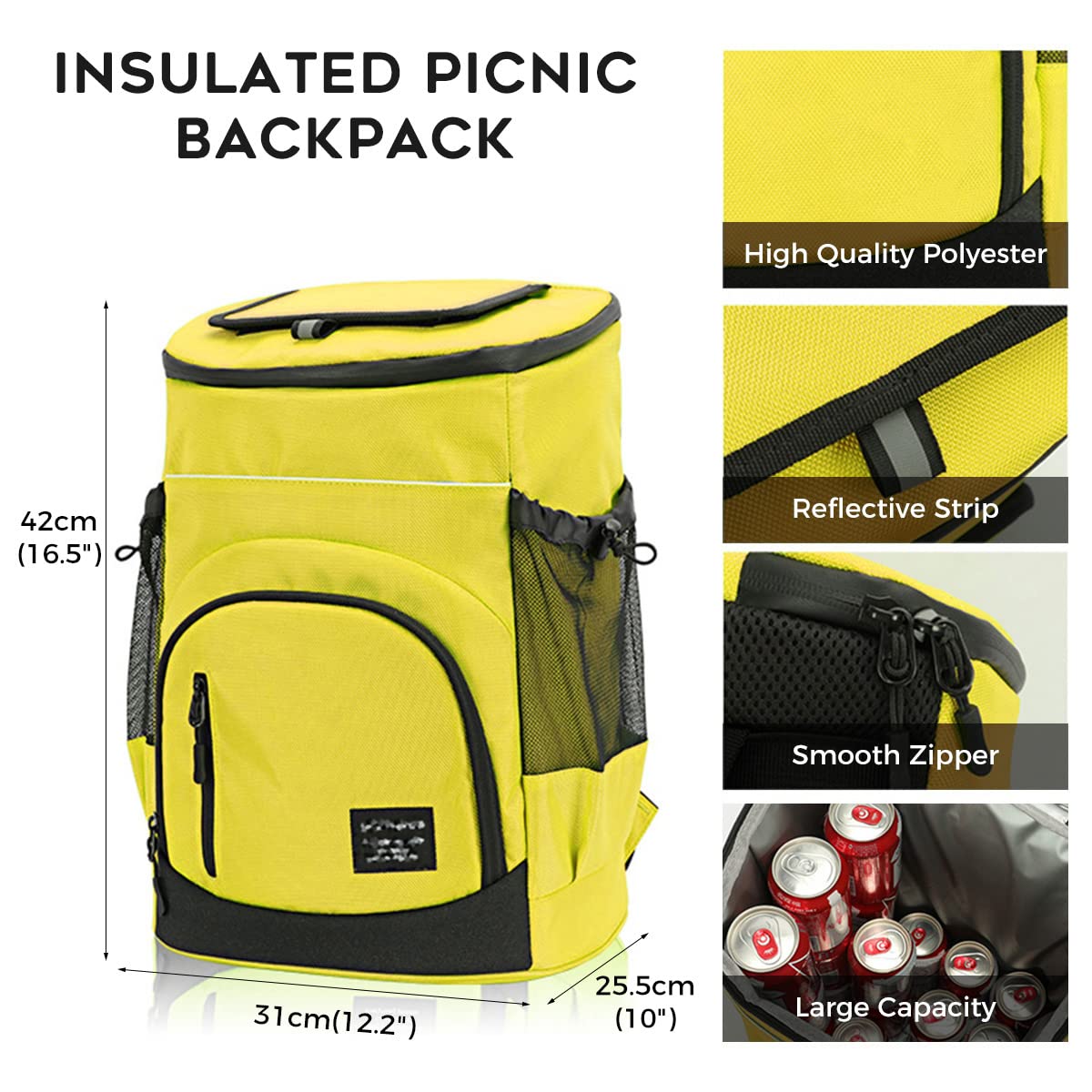 Mochila Nevera Térmica Mochila de Almuerzo Impermeable Portatil Bolsa Refrigeradora para Playa Picnics Camping 30L