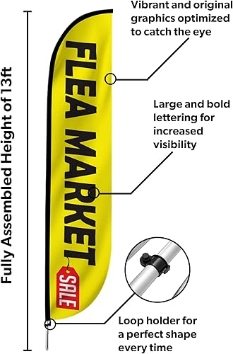Miniatura 2 de LookOurWay Farmers Market - Juego completo de bandera de plumas de 12 pies de alto con postes y punta de tierra