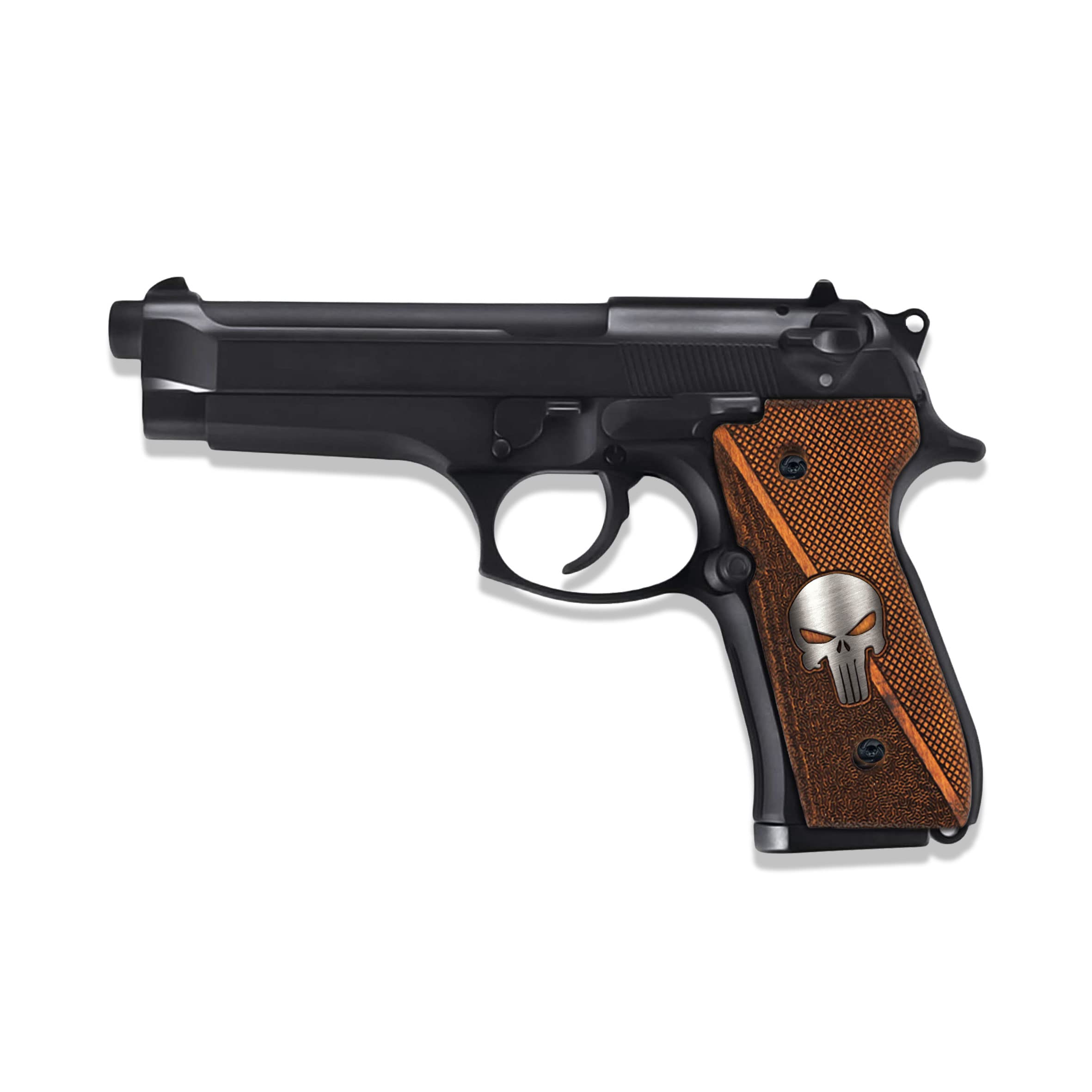 Mammoth Beretta 92/96 Full Size Wood Grips, Super Quality CNC/Handcrafted Hybrid Punisher Gun Grips - Premium Pistol Grip Accessories for Beretta 92/96 Models, BROWN AND SILVER