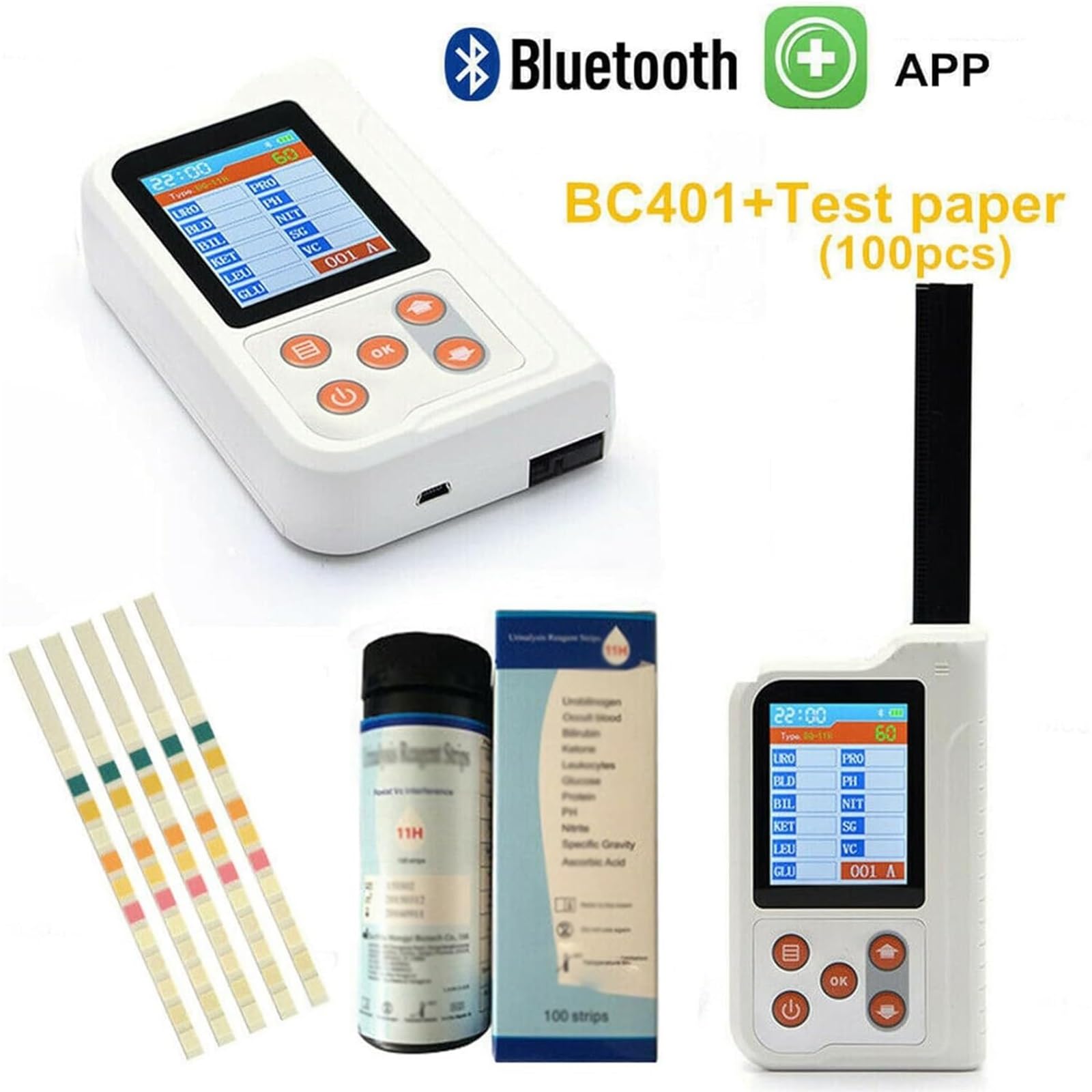 Kit de analizador de orina digital con 100 tiras de prueba, 500 almacenamiento de datos, LCD de 2.4 pulgadas, probador de orina inteligente recargable para monitoreo de salud en el hogar