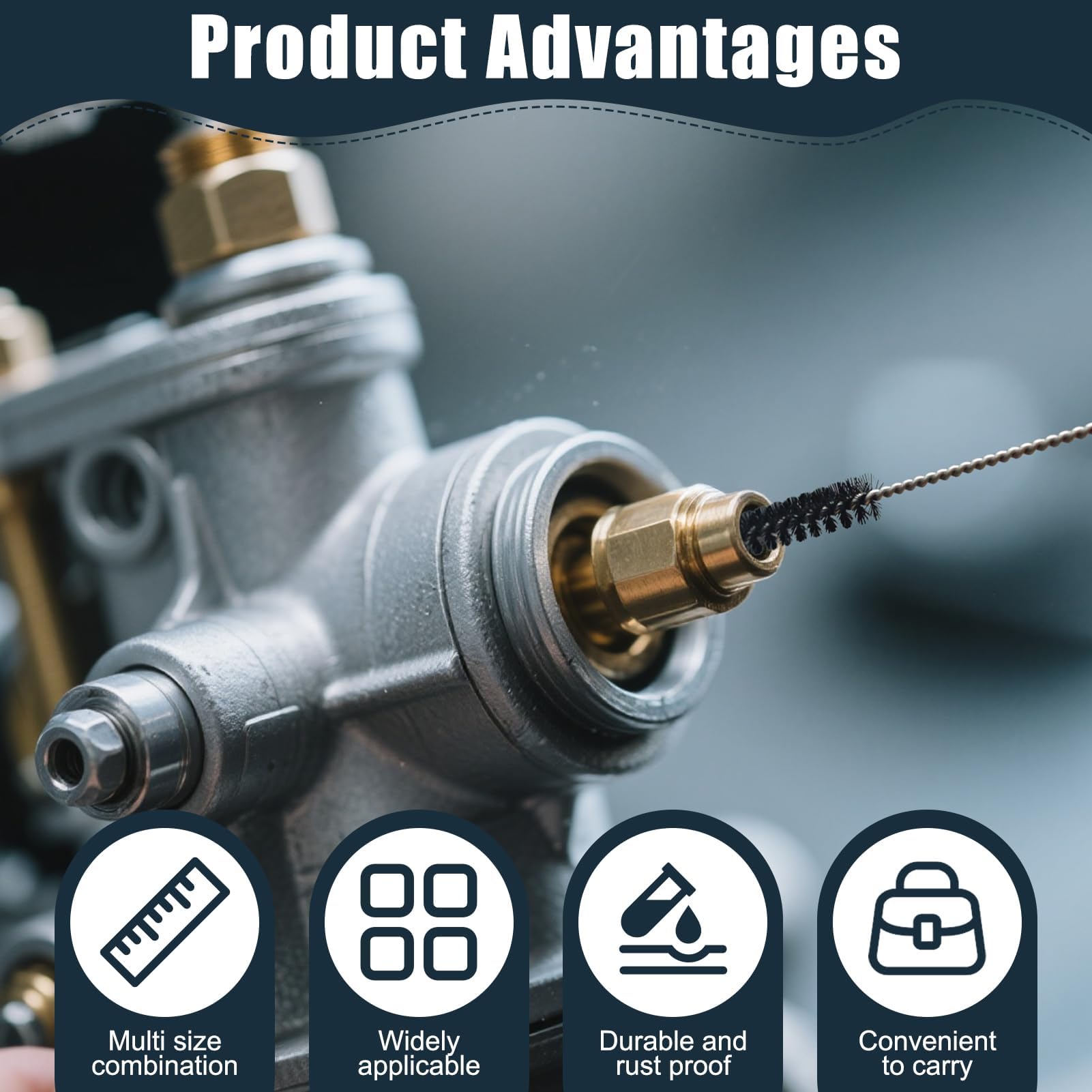 Kit di pulizia per ugelli per carburatore, set di pulizia ugelli, 13 fili, 10 aghi, 5 spazzole, 1 strumento di rimozione, 1 spazzola metallica, adatto per auto moto quad, saldatrici per tappeto erboso