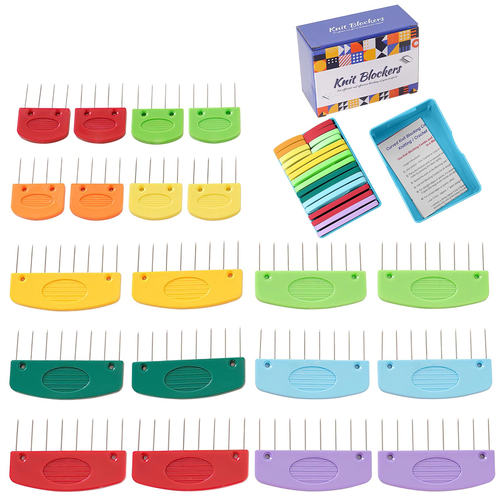 COGVOHY 20 PCS Blocking Pins, Knit Blockers Pins Kit, Colourful Knit Blockers Combs for Crochet Projects Sewing Lace Needlework Projects Tool