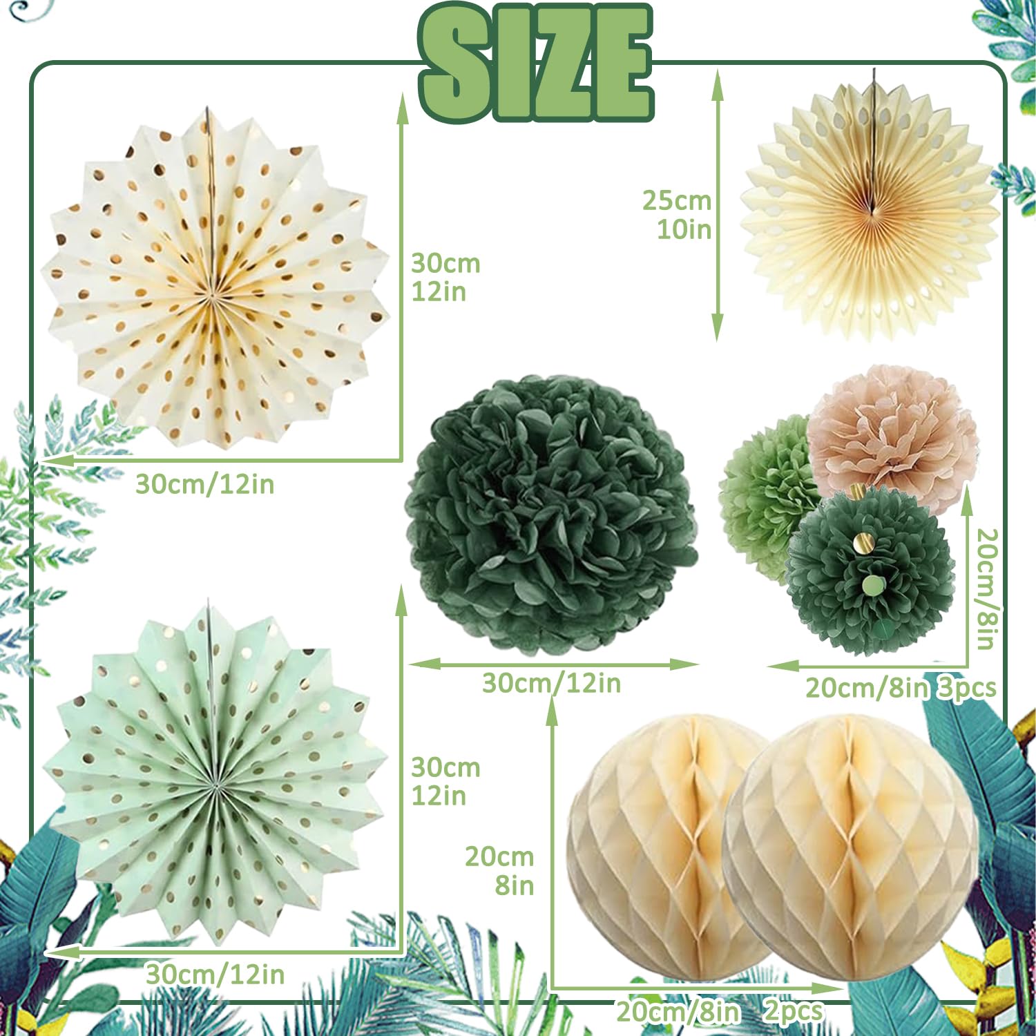 Pompons En Papier De Soie Vert Sauge : Décoration De Mariage Et De