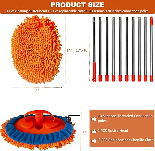 Miniatura 2 de Plumero de pared de alto alcance de 20 pies  Mopa de pared de microfibra de felpilla con poste empalmable de 3 a 14 pies  Limpiador de pared para