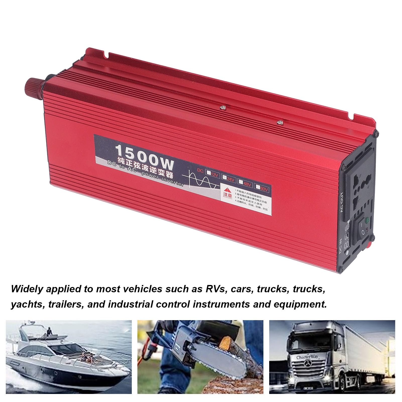 Cocoarm Przetwornica Mocy o Czystej Fali Sinusoidalnej, Przetwornica Mocy LED o 1500 W z obudową ze Stopu Aluminium, Wyjście 220 V 50 Hz, Zdalny Wyświetlacz LCD o Wydajności 92% do Samochodu (DC24V