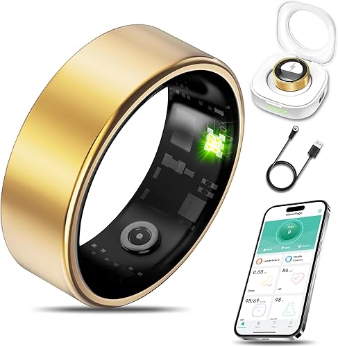 Smart Health Ring for Women Men Fitness Tracker with Heart Rate, Blood Oxygen, Blood Pressure, Sleep Monitoring, Step Counting, IP68 Waterproof for