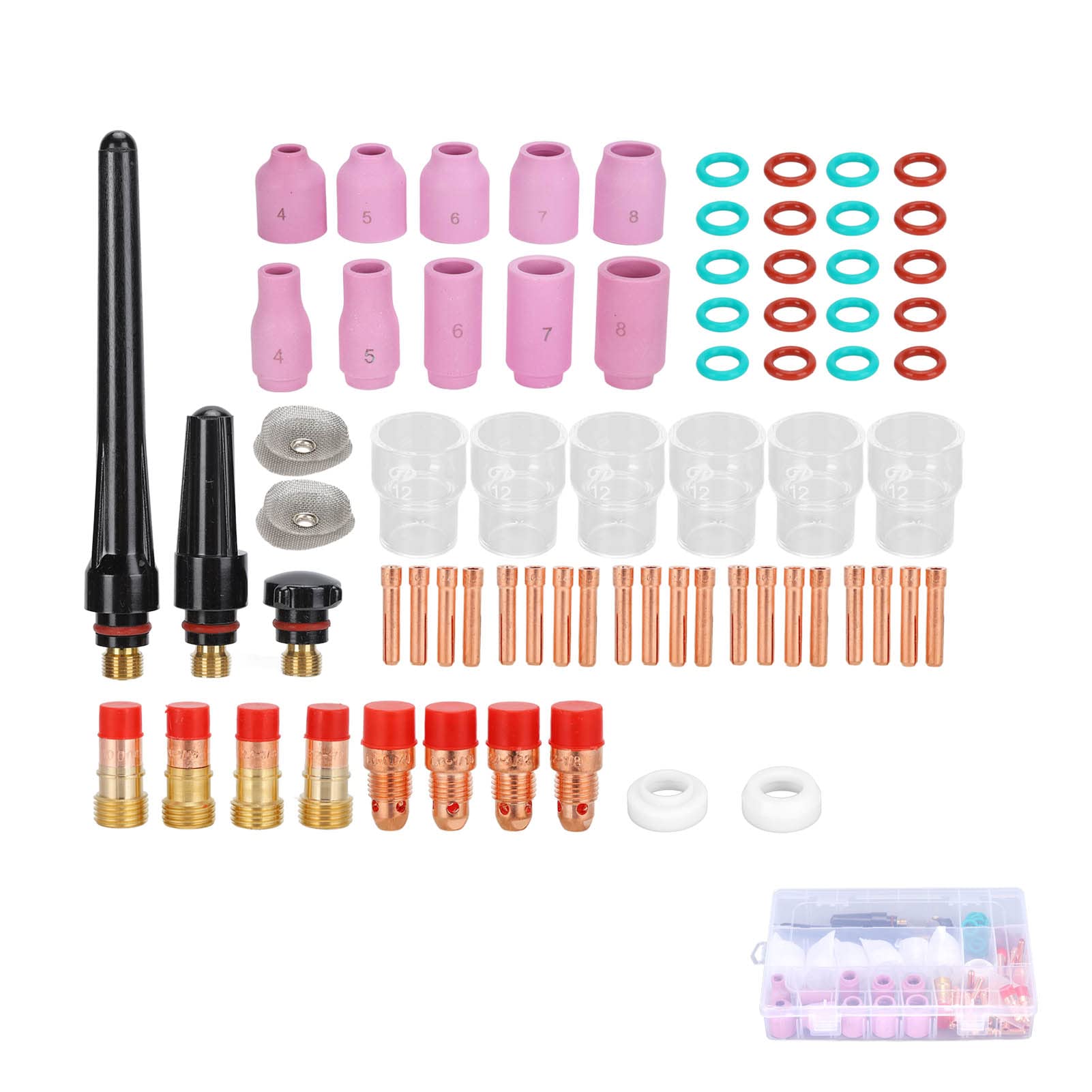 Respicefinem 71Pcs TIG Welding Accessory Set Including Glass Cup Washer Electrode Clamp Gas Lens Suitable for WP17 WP18 WP26 TIG Welding Torch Improving Work Efficiency for Argon