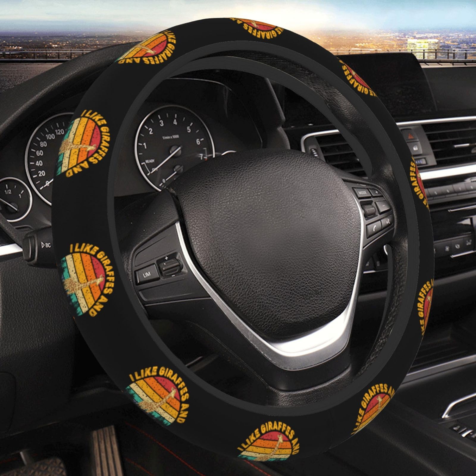 I Like Giraffes and Maybe 3 People Steering Wheel Cover for Men Women Anti-Slip Elastic Thickened Steering Wheel Cover Universal Fit 15 Inch