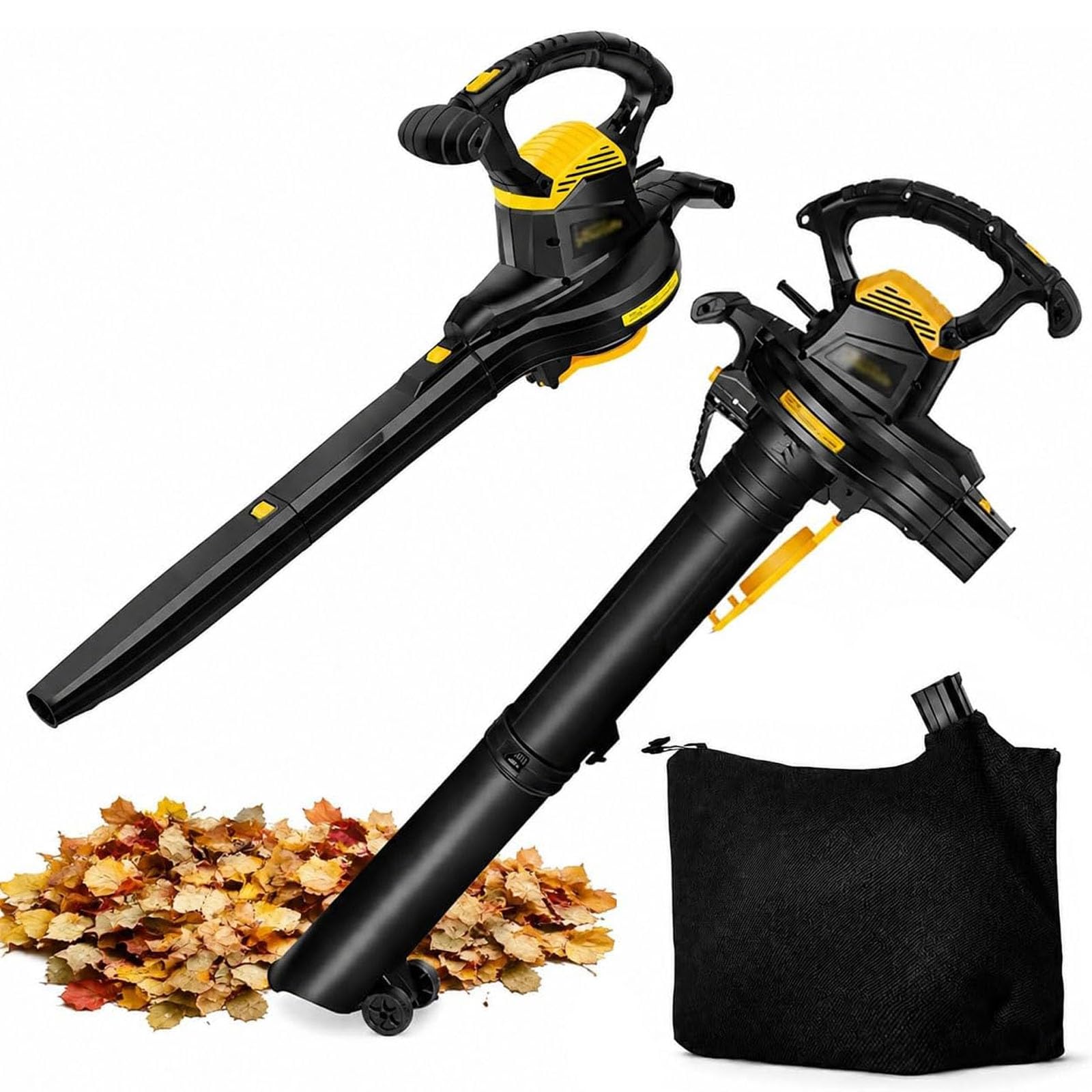 Soffiatore di foglie elettrico cablato 2-in-1, aspirafoglie trituratore