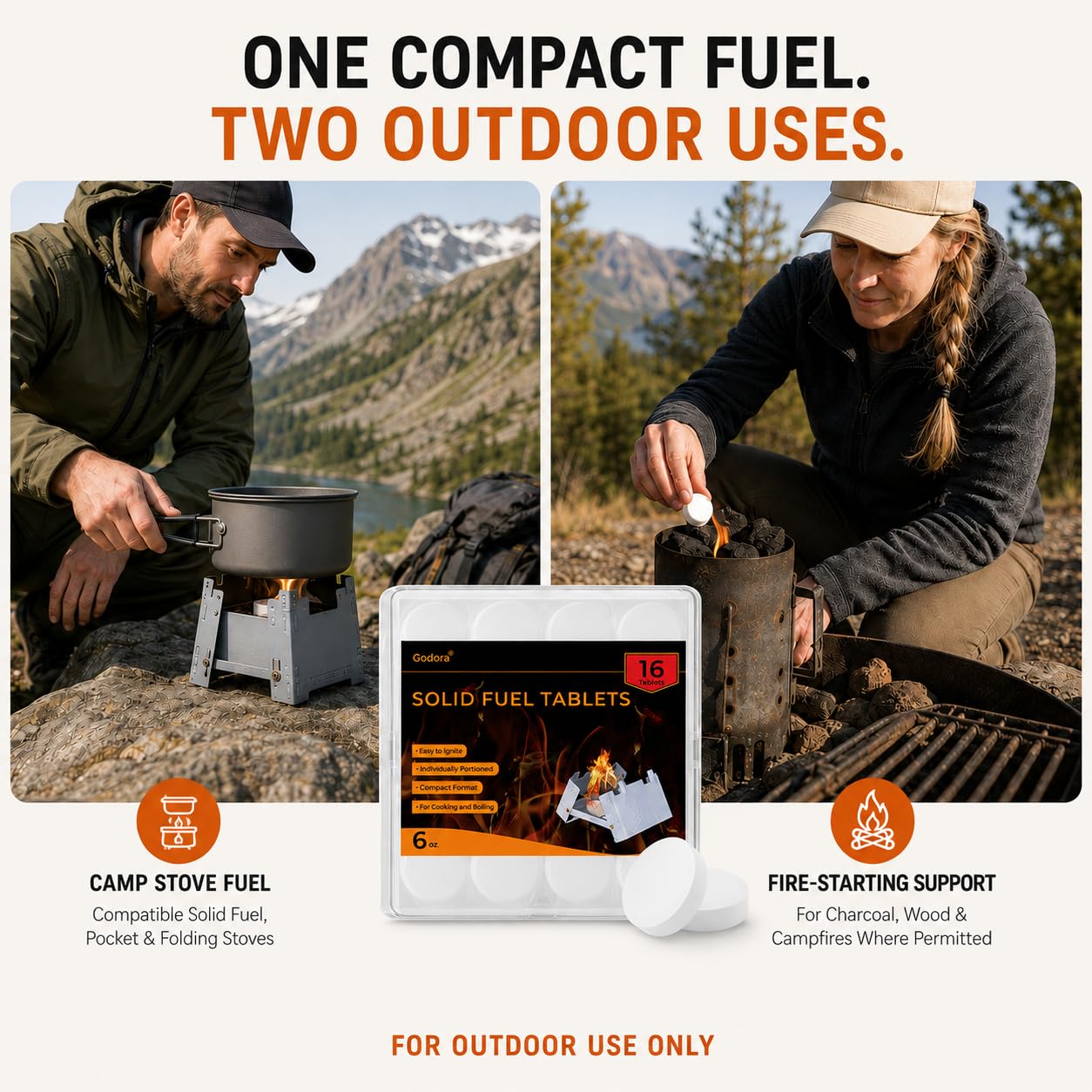 Lot de 16 tablettes de combustible solide, puissant (1 300 degrés), facile à allumer, étanche pour randonnée, extérieur, camping et