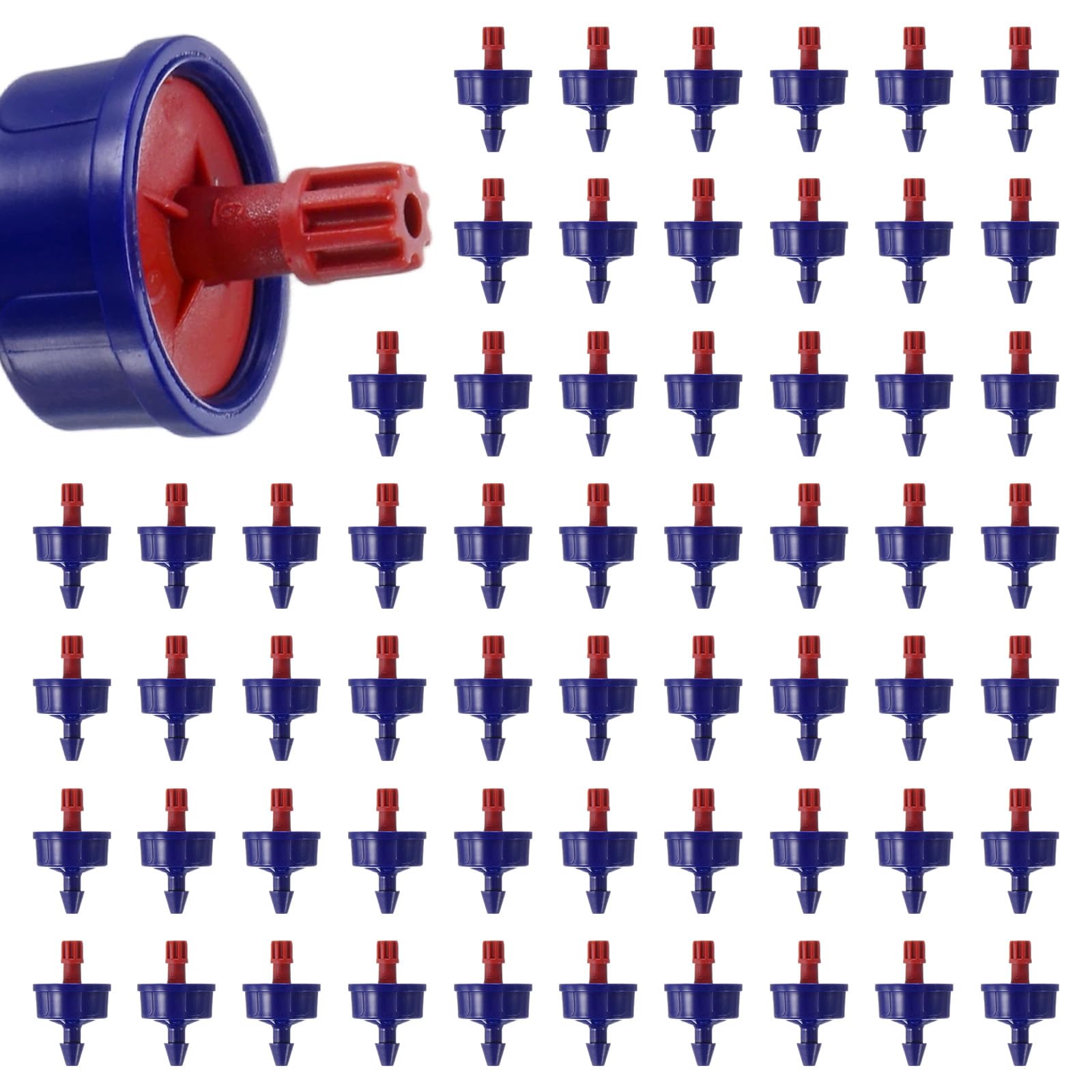 M METERXITY 60-Pack 2.11GPH Pressure Compensating Drippers, Blue+Red Drip Irrigation Emitters, Drip Sprinkler Heads for Garden, Lawn, Pots, Plant Irrigation Systems