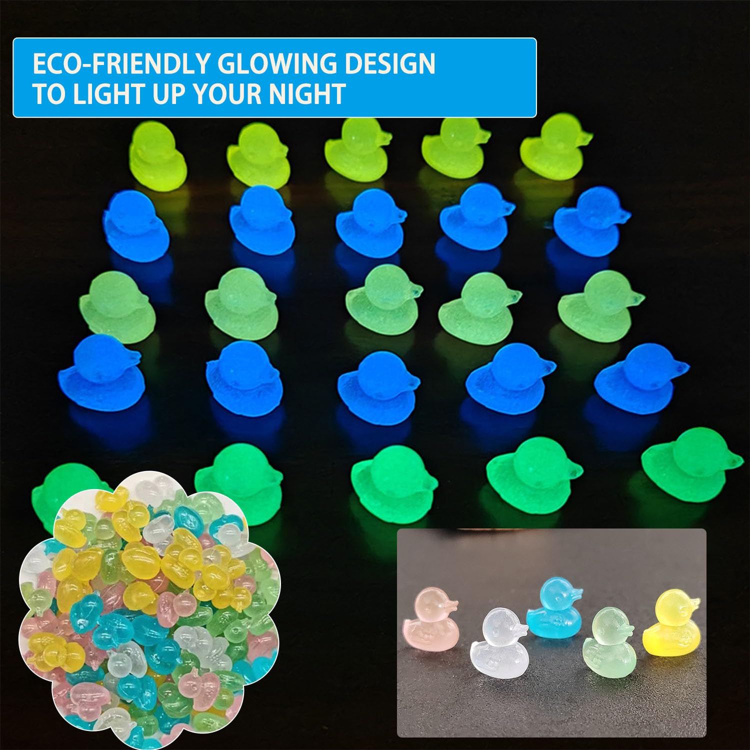 Ballery 100 Stück Leuchtende Mini-Harzenten & Tiere – Für Aquarium, Puppenhaus, Deko, UV-aktiv