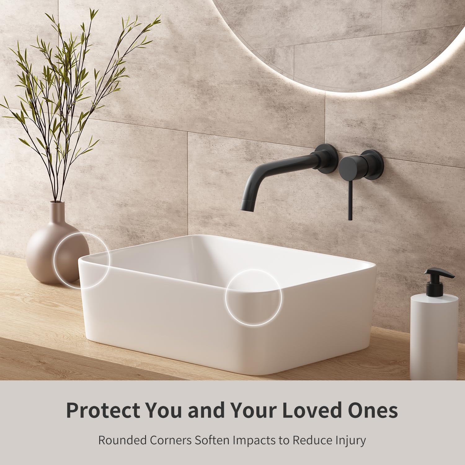 Fregaderos rectangulares de baño de 16 x 12 pulgadas, fregadero de baño pequeño, moderno y clásico de porcelana blanca, fregadero de cerámica para baños, tocadores, baños