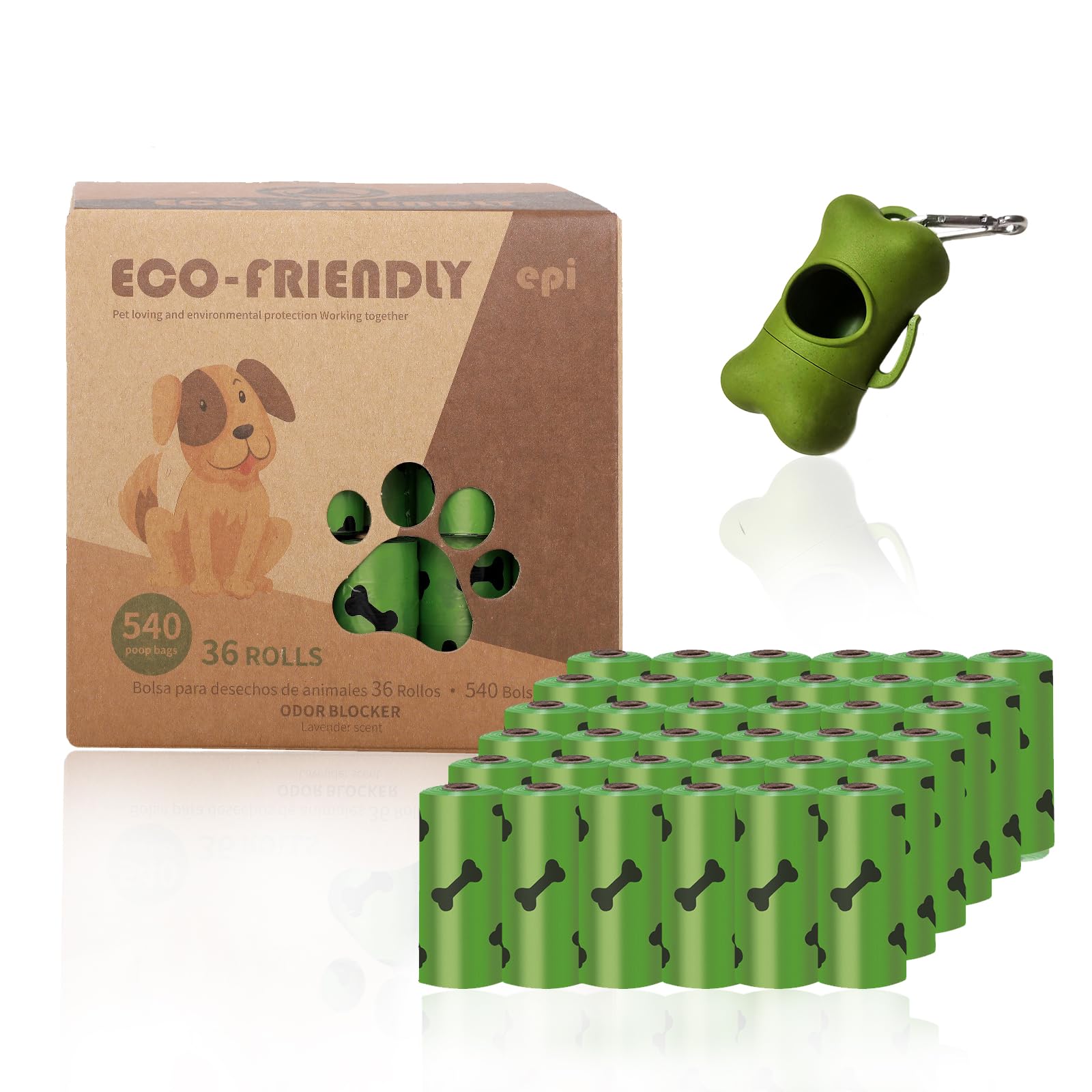 Bolsas caca Perro Ecologicas,36 Rollos/540 Unidades,Extra grueso,fuertes y a Prueba de Fugas. Biodegradable con Dispensador Porta-Bolsas