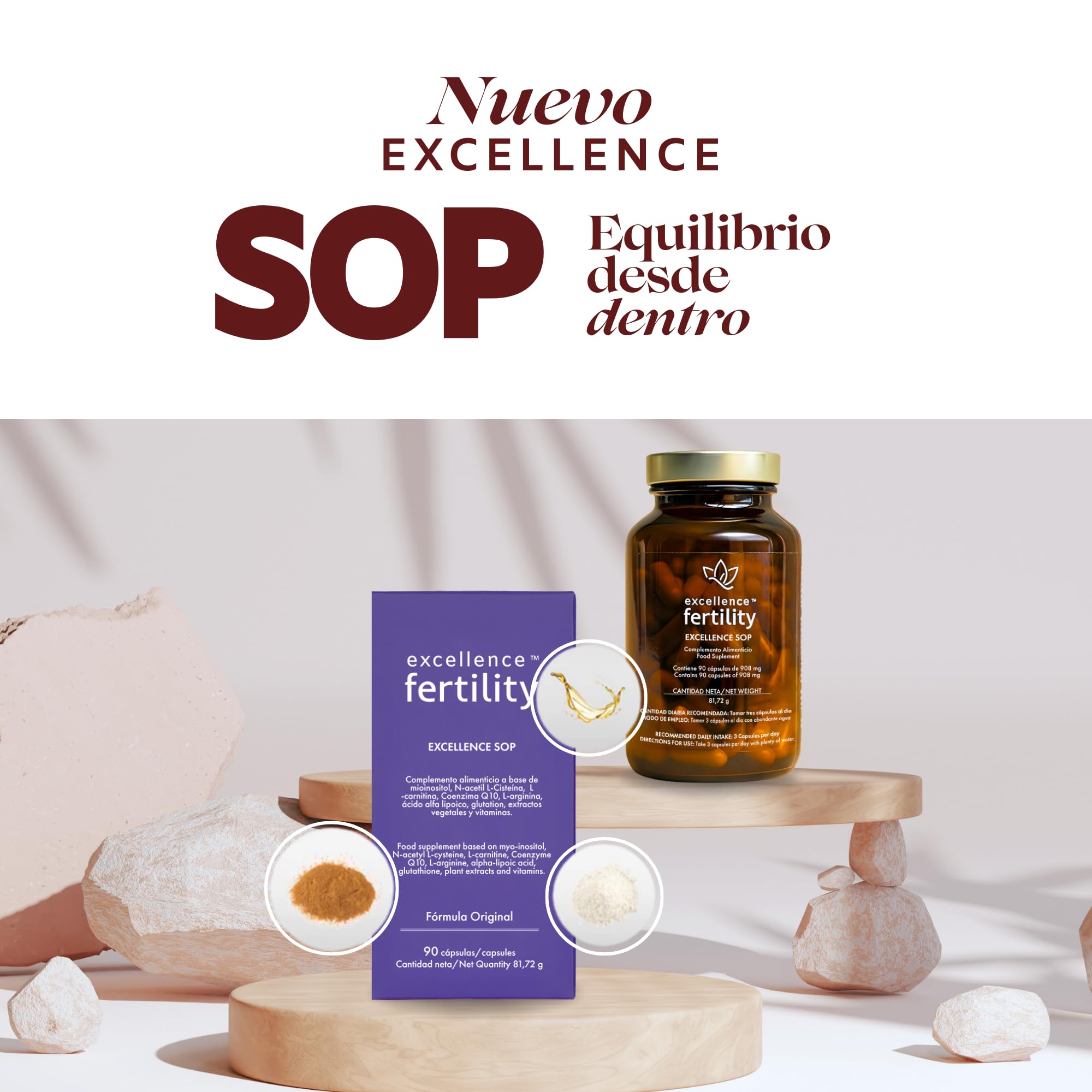 Excellence SOP - Suplemento Natural para Síndrome de Ovario Poliquístico - Regulación menstrual con Mioinositol, NAC, CoQ10 y Vitaminas - Equilibrio Hormonal y Metabólico Femenino