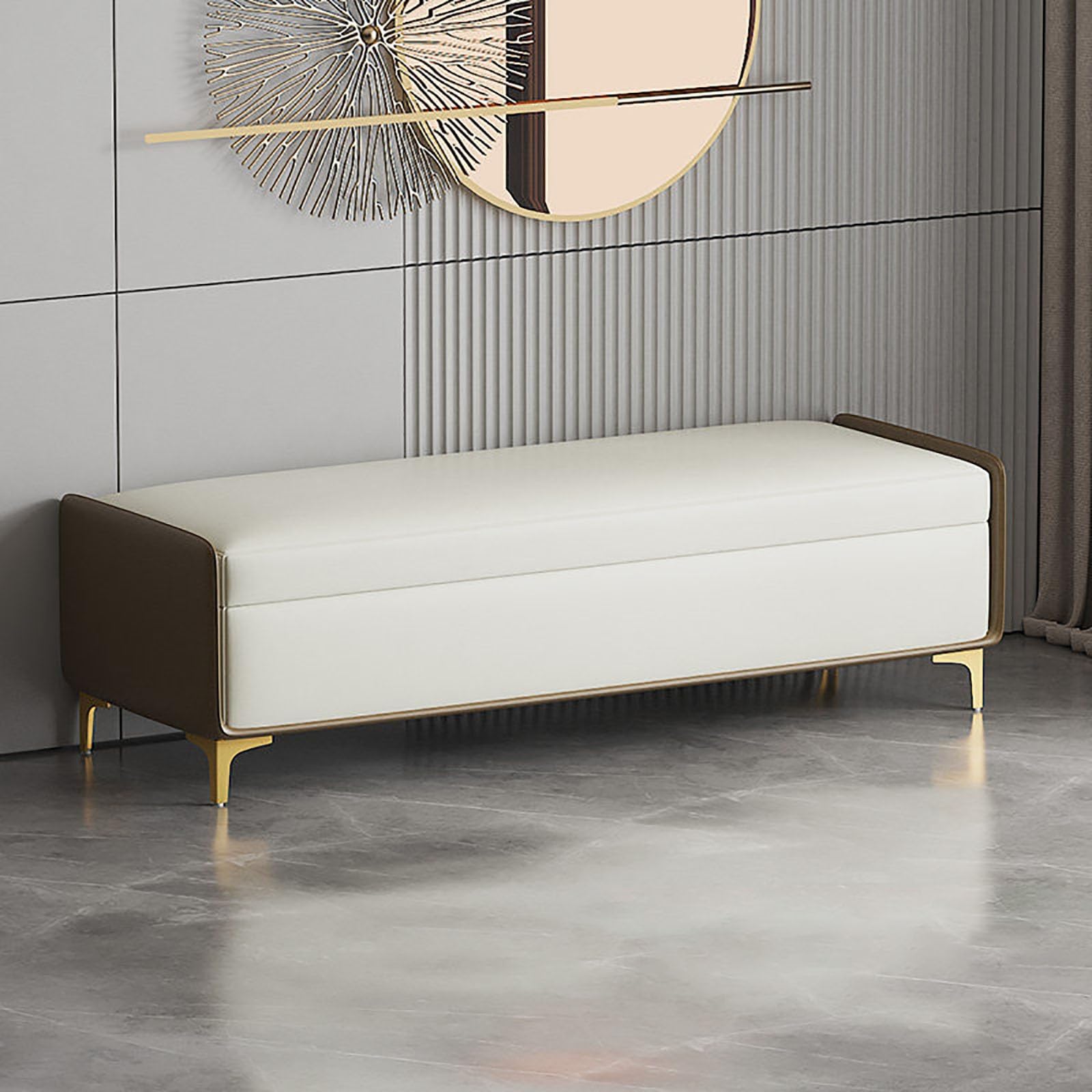 Panca Contenitore Elegante in Pelle, Cassapanca Fondo Letto con Telaio in Legno Massiccio e Gambe in Metallo, Pouf Portaoggetti per Camera da Letto, Soggiorno e Ingresso(C,120cm/47.2in)