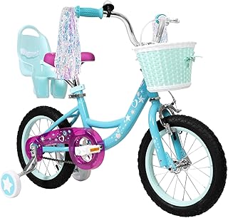 WEIZE Bicicleta para niñas de 3 a 12 años, bicicleta para niños de 14, 16 y 20 pulgadas, con ruedas de entrenamiento, serpentinas, cesta y asiento de muñeca, bicicletas para niños con freno de