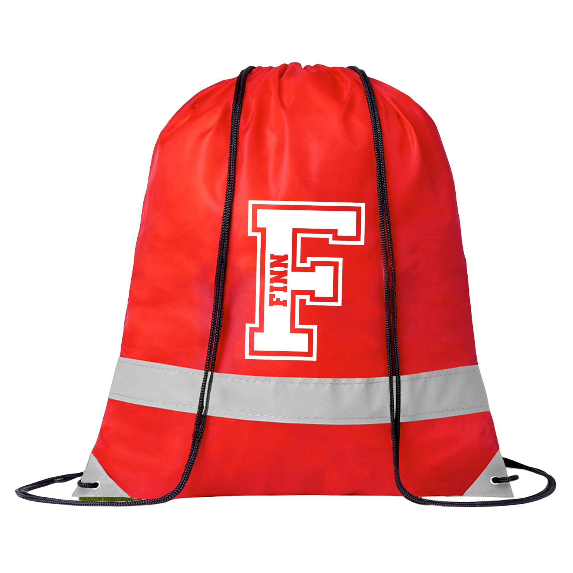 eBuyGB Personalised High Viz Name & Initial Drawstring Bag, Children’s Reflective Monogrammed School Bag, Hobby PE Bag Swimming Club (Red)