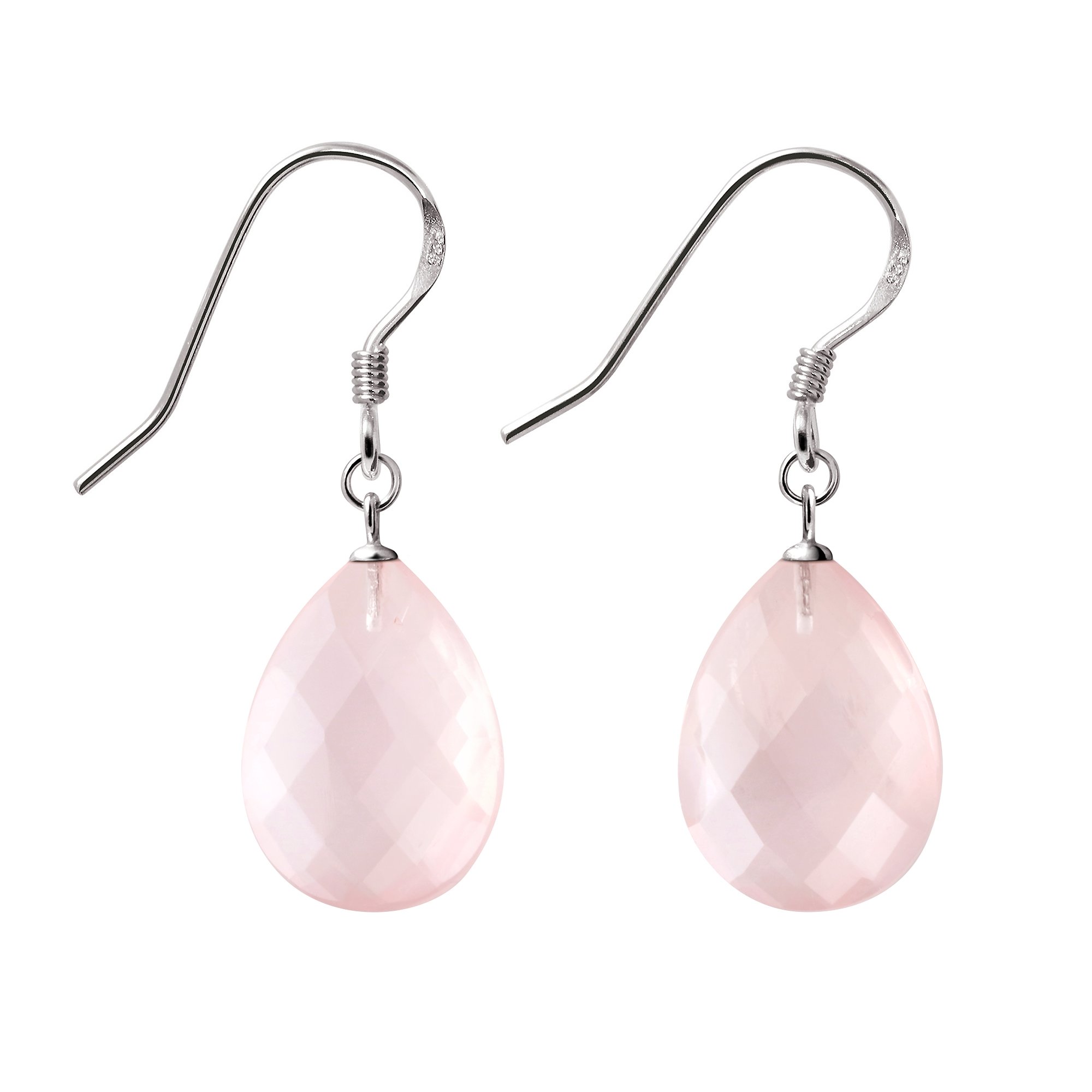 Boucles Oreilles Argent 925 Et Pierre Quartz Rose 10mm