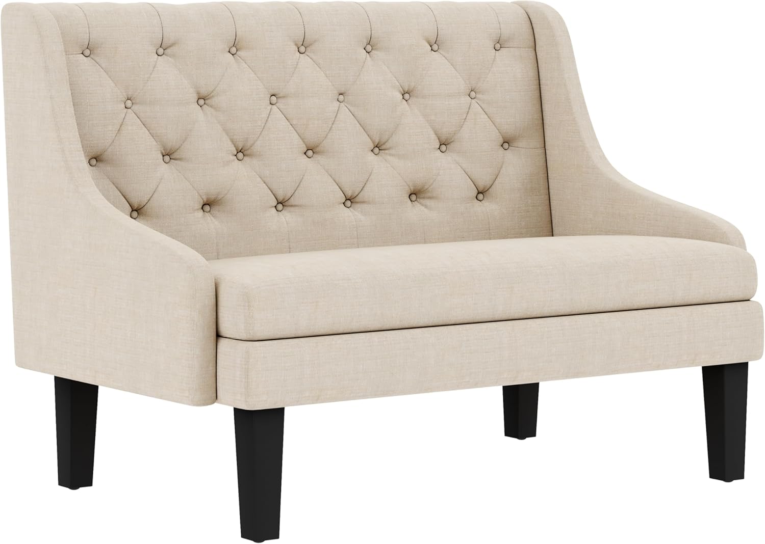 Yongqiang Settee Bench with Back Small Loveseat for Dining Room Living Room Entryway Modern Upholstered Banquette Button Tufted Mini Couch with Wood Legs Cream