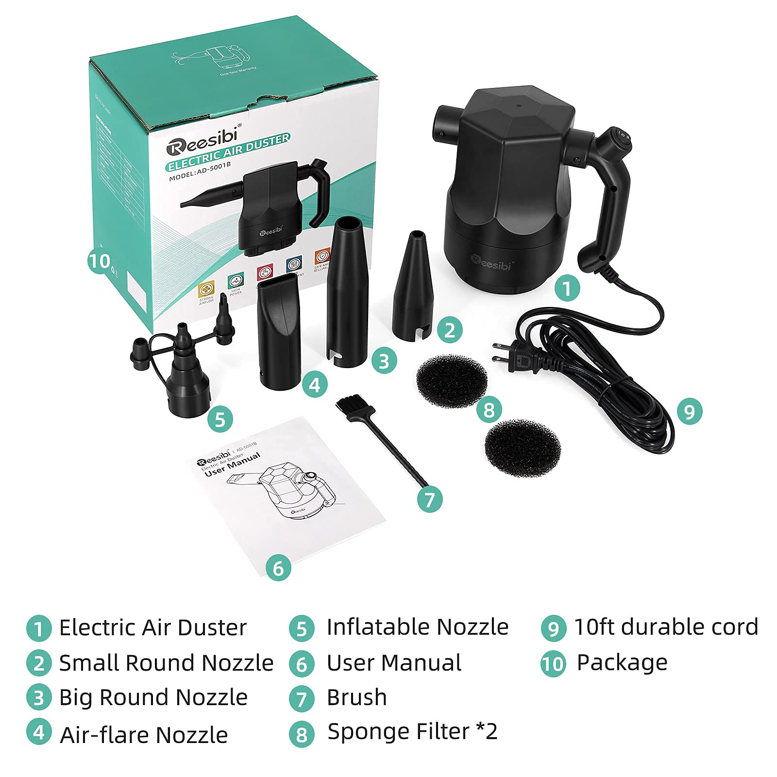 Kit Bombe d'air Comprimé électrique Puissant, Dépoussiéreur Multifonctionnel à Air Comprimé, Aspirateur pour Accueil, Bureau, Nettoyage de Voiture, Remplace les Bouteilles d'air Comprimé