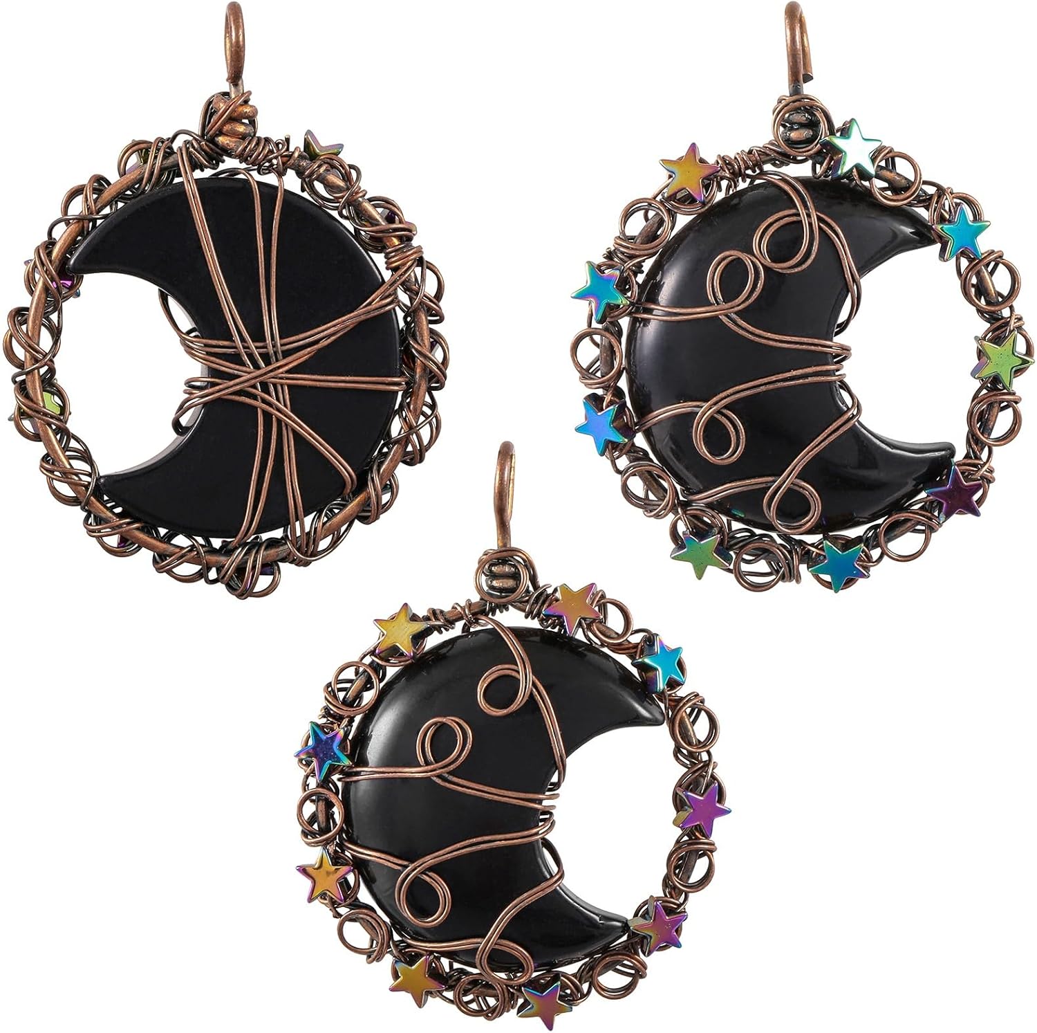 TUMBEELLUWA Crescent Moon Star Crystal Necklace for Women Men Reiki Healing Stone Copper Wire Wrapped Pendant with Adjustable Cord - Image 5