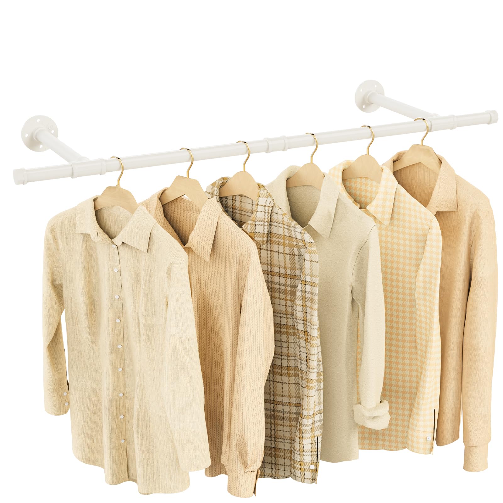 Yawinhe IndustriëLe Buis Kledingstangen, 178 cm Kledingrek voor Aan de Muur, Rustieke Kledingopslag, Ruimtebesparende Wandplank Keukenplank met 3 Onderstellen, voor Wonen, Zwart, 1-Pack