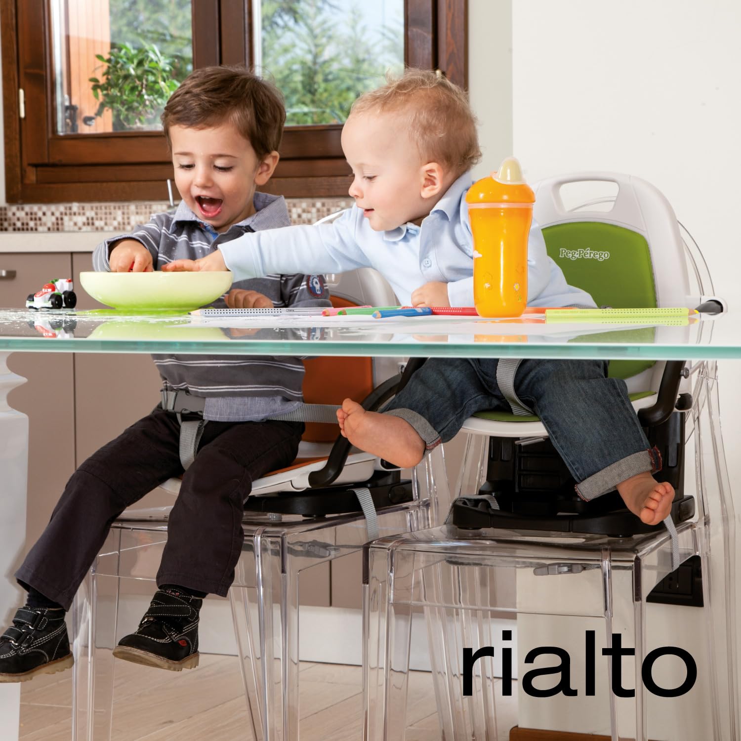 PEG Rialto Alzasedia Pappa, Sedia Bimbi Portatile e Regolabile, Chiusura Compatta, Vassoio Rimovibile, Seggiolone da Viaggio per Bambini da 6 Mesi a 3 Anni (0-15 kg), Petrolio
