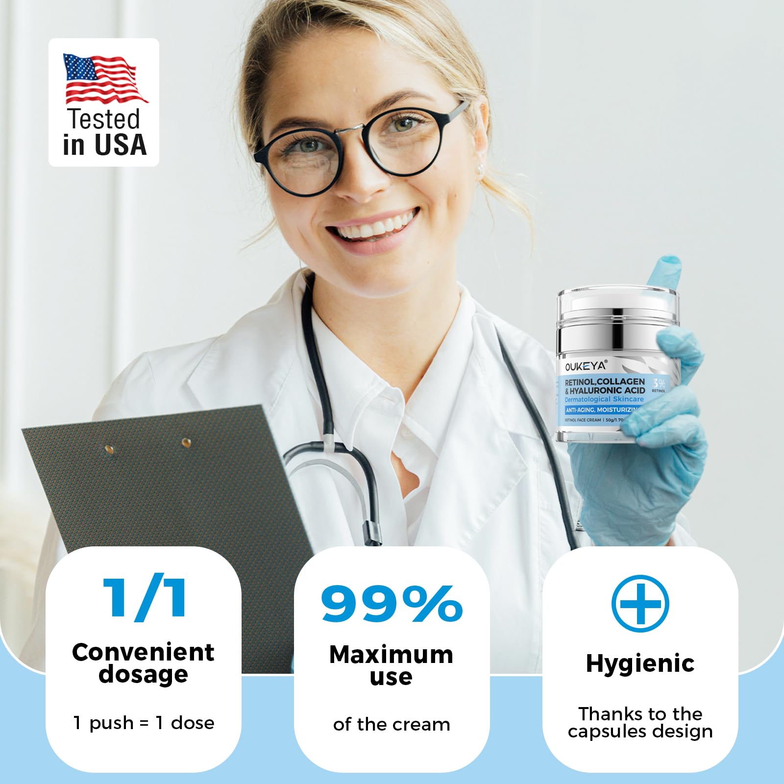 OUKEYA Crema Notte Viso Antirughe - 3% Retinolo + 5% Niacinamide & Acido Ialuronico - Trattamento Intensivo per Rughe Profonde, Macchie Scure e Pelle Disidratata - Effetto Lifting & Idratazione, 50ml