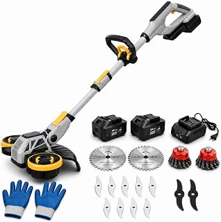 AIZLCY Cordless Strimmer with Wheels, 900W Brushless Grass Trimmer, 2 x 4.0Ah Batteries & Charger, 4-in-1 Garden Strimmer & Lawn Edger with Telescopic Shaft and Strimmer Blades