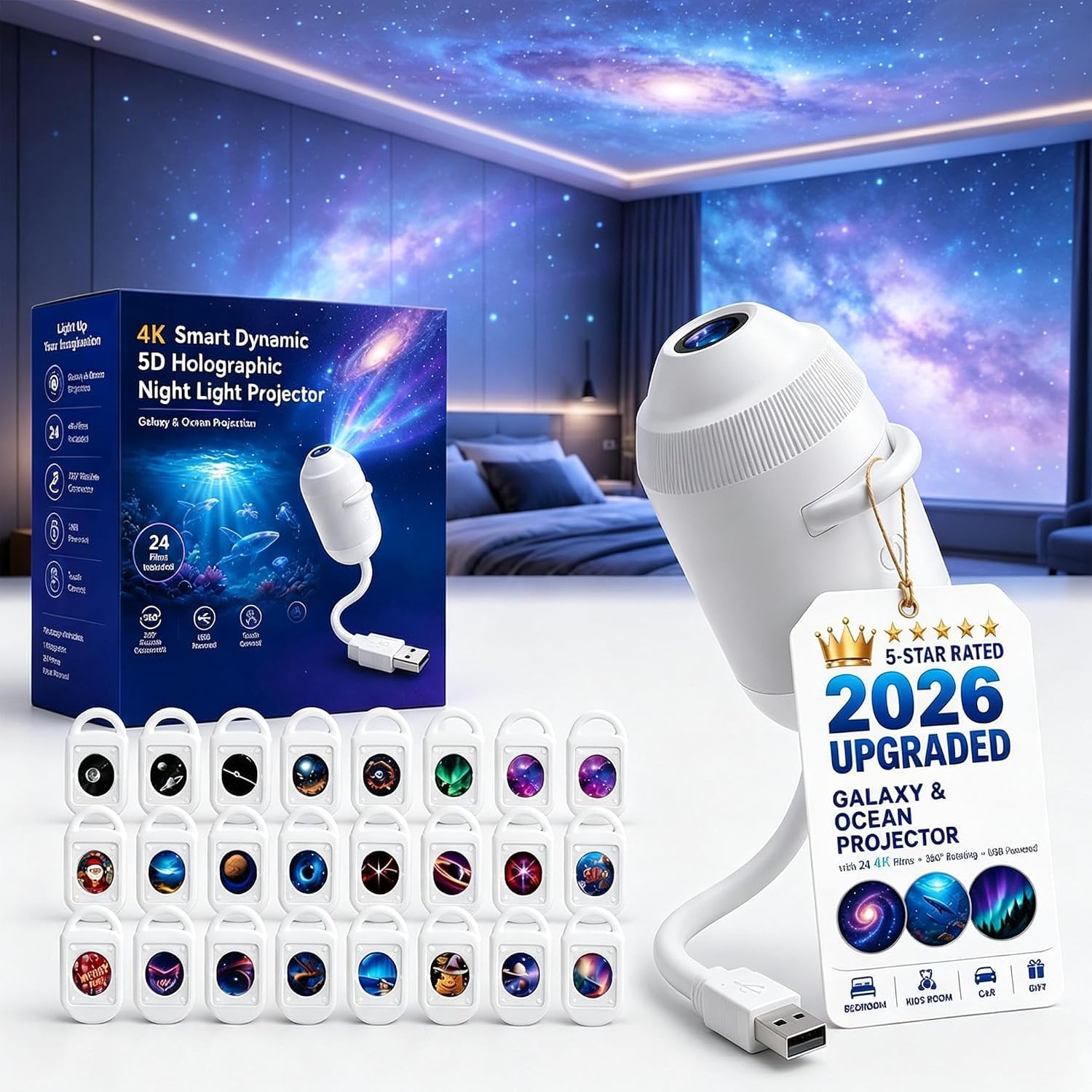 HIAME HD Smart Dynamic 5D Holographic Night Light Projector