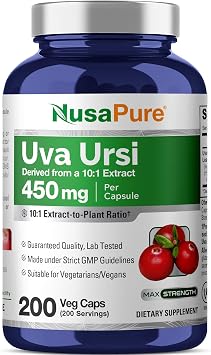 NusaPure Uva Ursi Capsules, 450 mg, 200 Veg Capsules Non-GMO, Vegan