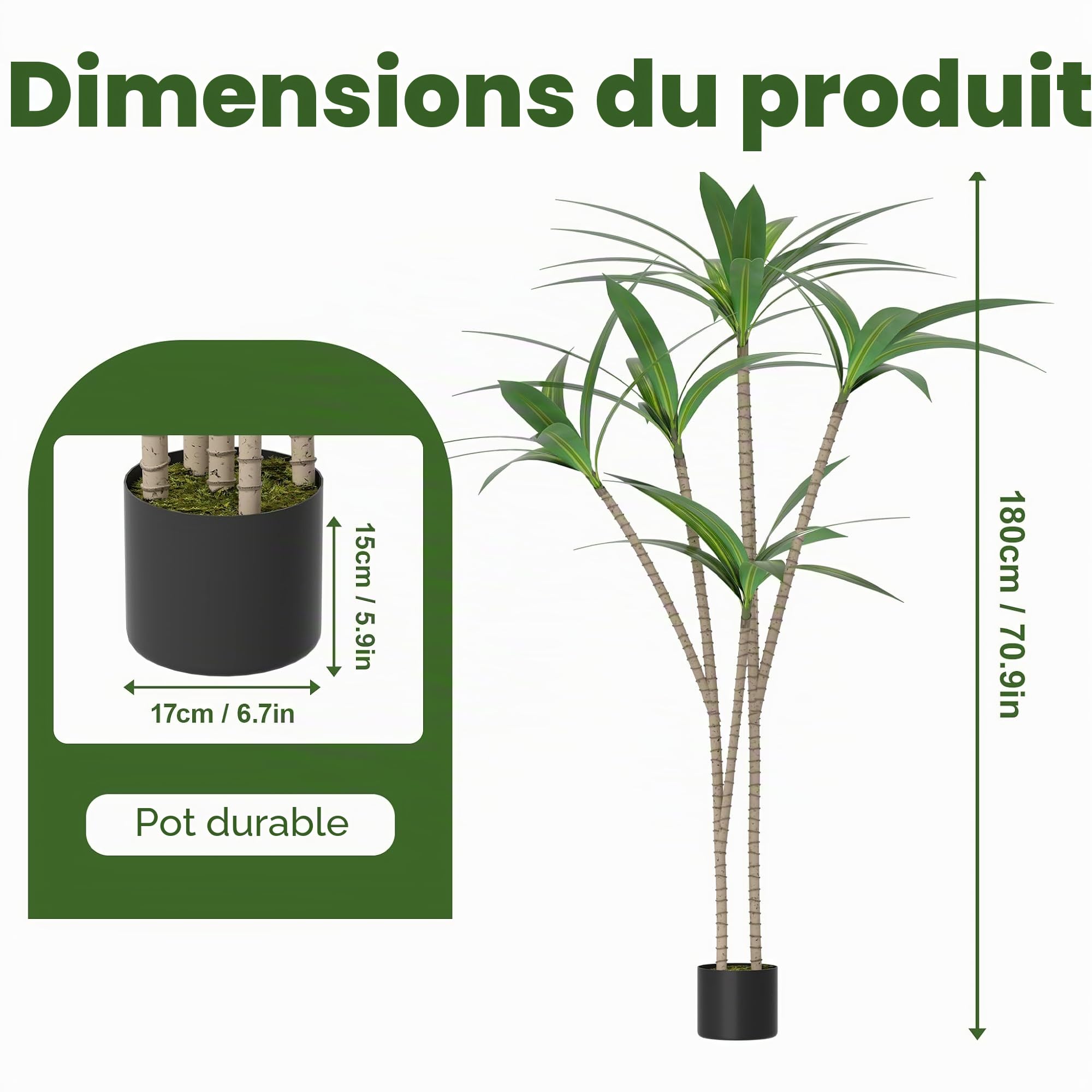 FIVMEN Plante artificielle Dracaena Fragrans Plantes d'intérieur Plantes artificielles Arbre artificiel comme réel avec pot Plantes artificielles Plantes artificielles Fausse plante pour salon