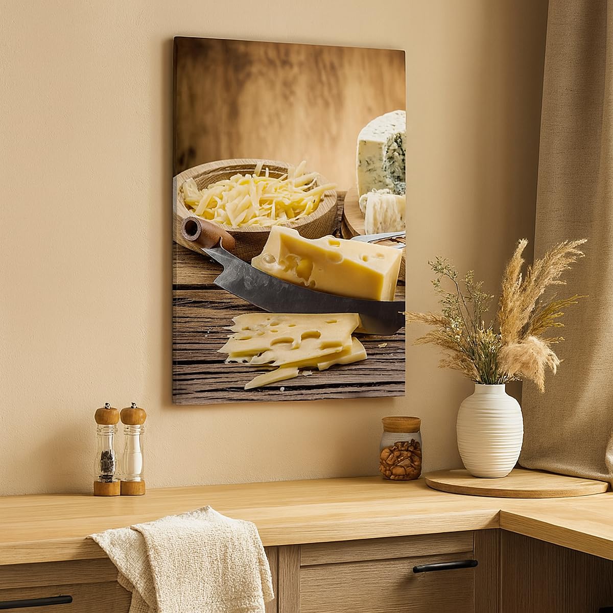 ARTTOR Cuadro sobre Lienzo 45x80 cm Moderno Vertical Cocina - 2870 | Queso Escritorio Alimento Cuadro Decorativo Arte mural Decoración del Hogar Salón Dormitorio Cocina Cuadros de Pared