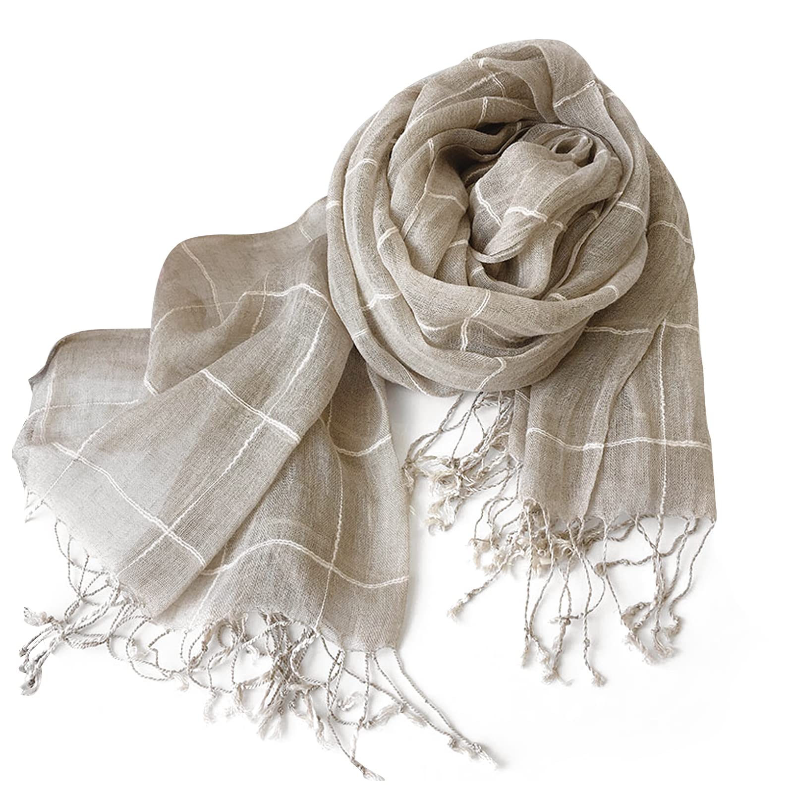 LumiSyne Fashion Scarf For Women Men Flax Linen Classic Plaid Striped Print Lightweight Breathable Scarves Warm Stole Sunscreen Shawl Wrap All Season