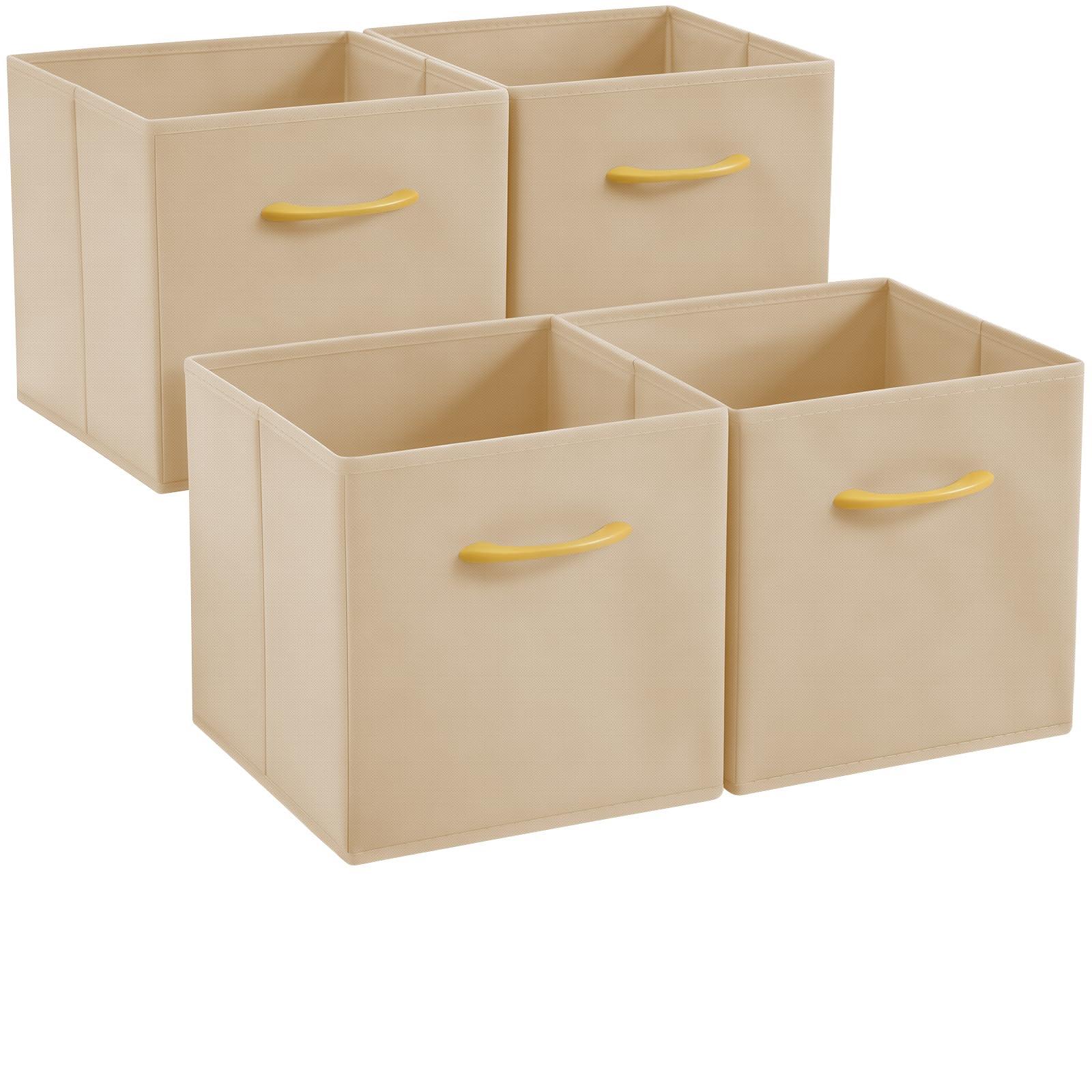 Hibtn Set of 4 Foldable Storage Box, Fabric with Handles Storage Cubes And Cloth Storage Organizer Drawer For Closet And Toys Storage,27 x 27 x 27 cm, Khaki