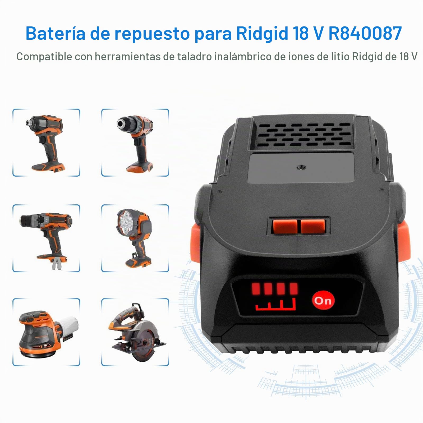 18V 5.0Ah Batería Recargable Reemplaza AEG B1814, B1814G, B1817, B1817G, L1840R, L1850R, L1850R-X4 para Herramientas Eléctricas